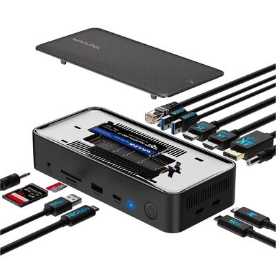 Док-станция WAVLINK USB C, док-станция Type C и 10 Гбит/с SSD, тройной дисплей, поддержка 100 Вт USB Gen Gigabit для Mac OS Station, 13-в-1 корпус M.2 PCIe/SATA,