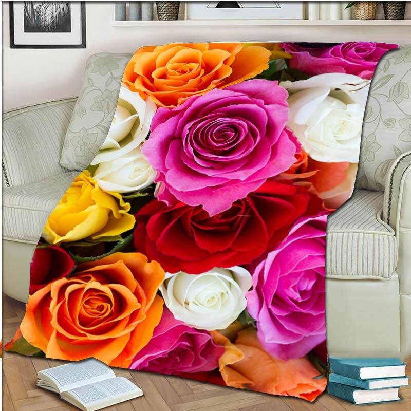 Одеяло с розой, флисовое теплое, уютное, мягкое одеяло для дивана-кровати, цветное антистатическое одеяло для машинной стирки, для кроватей