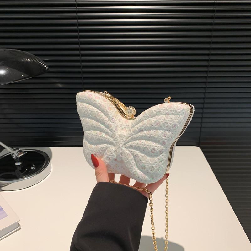 Fashionable Butterfly Mini Bag Medium Size Pu Leather Chic Shoulder Chain
