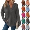 Women's Fashion Long Sleeve Drawstring Hooded Button V-Neck Casual Hooded Sweatshirt Top