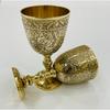 Vintage Handmade Brass King's Royal Chalice Embossed Cup 6 Inch Goblet (Set of 2)