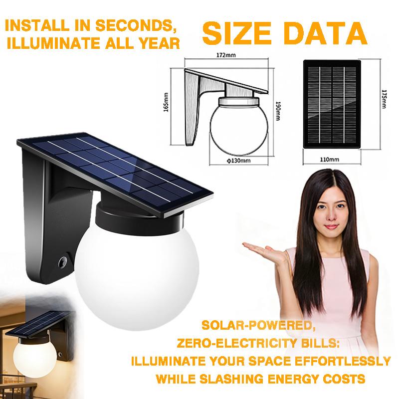Sphere-shaped IP65 LED Solar Wall Lamp with Light Sensor High Brightness 360 Beam Angle for Garden Use