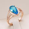 Luxury Blue Zircon Big Rings for Women Fashion Water Drop Gold Color Accessories Wedding Jewelry