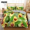 Green Halved Avocado Pattern Duvet Cover Cartoon Funny Faces Avocado Bedding Set Twin King Microfiber Tropical Fruit Quilt Cover