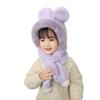 Children Hat with Bear Ear Decoration Solid Color Thickened Plush Warm Hat Scarf Set Kids Cold Weather Hat