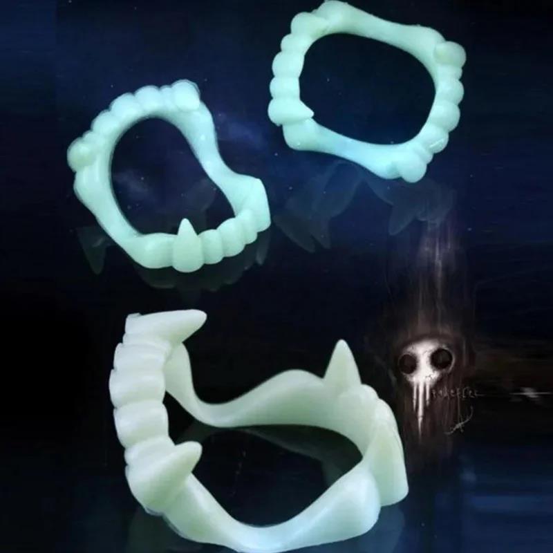 1/10Pcs Halloween Vampire Denture Luminous Fake Teeth Dress Up Props Horror Zombie Teeth Grim Reaper Braces Glow Party Supplies 5