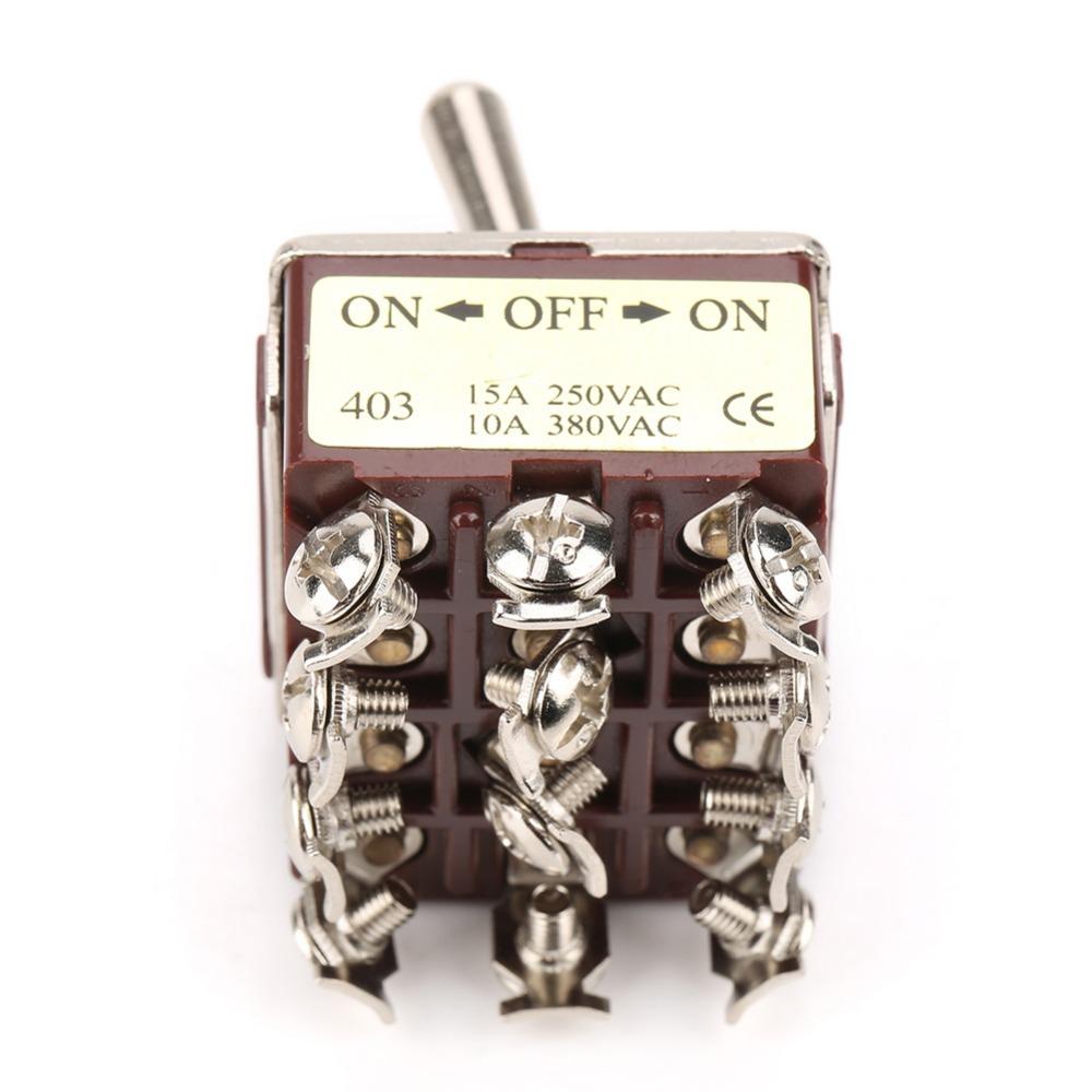 3 Position Toggle Switch 4PDT 15A/250VAC 10A/380VAC Rocker Switch 12 Pin 12mm Mini Size ON/OFF/ON Toggle Industrial Use