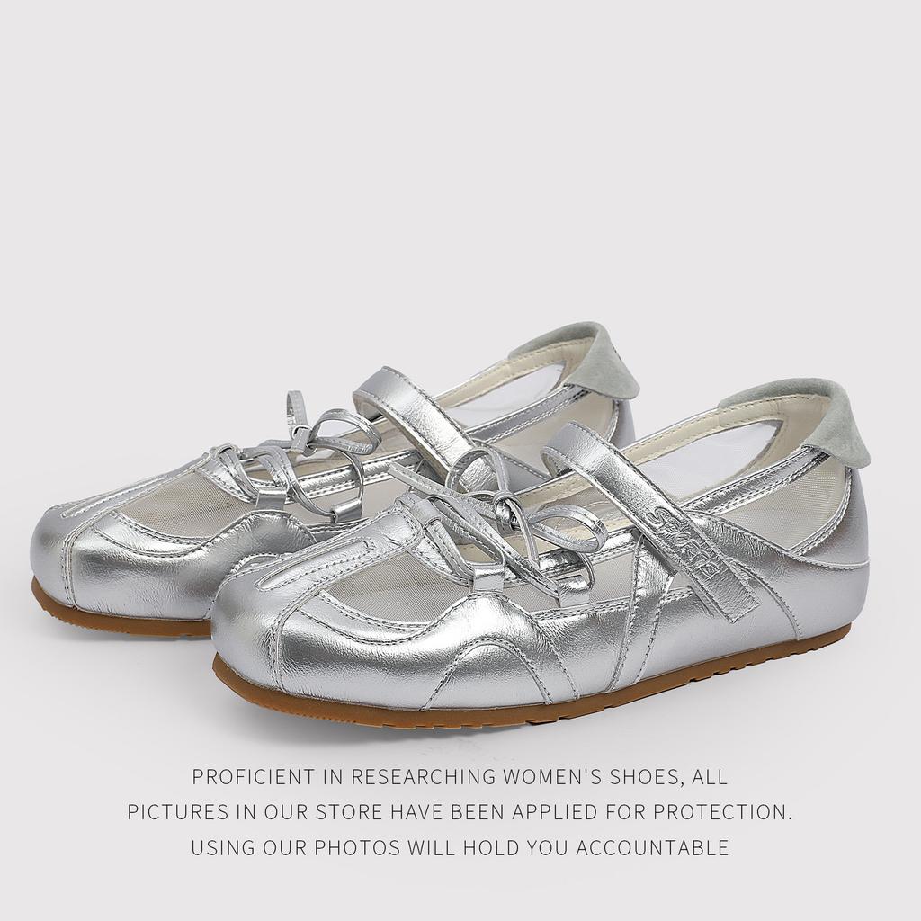 Silver Mary Jane Shoes Women'S Spring Height Increase Ballet Training Shoes Casual Sports Functional Shoes With Skirts