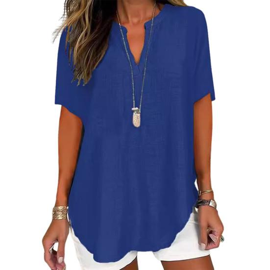 Женская рубашка с V-образным вырезом, коротким рукавом, свободный крой, повседневная рубашка, однотонная эластичная футболка, повседневная одежда