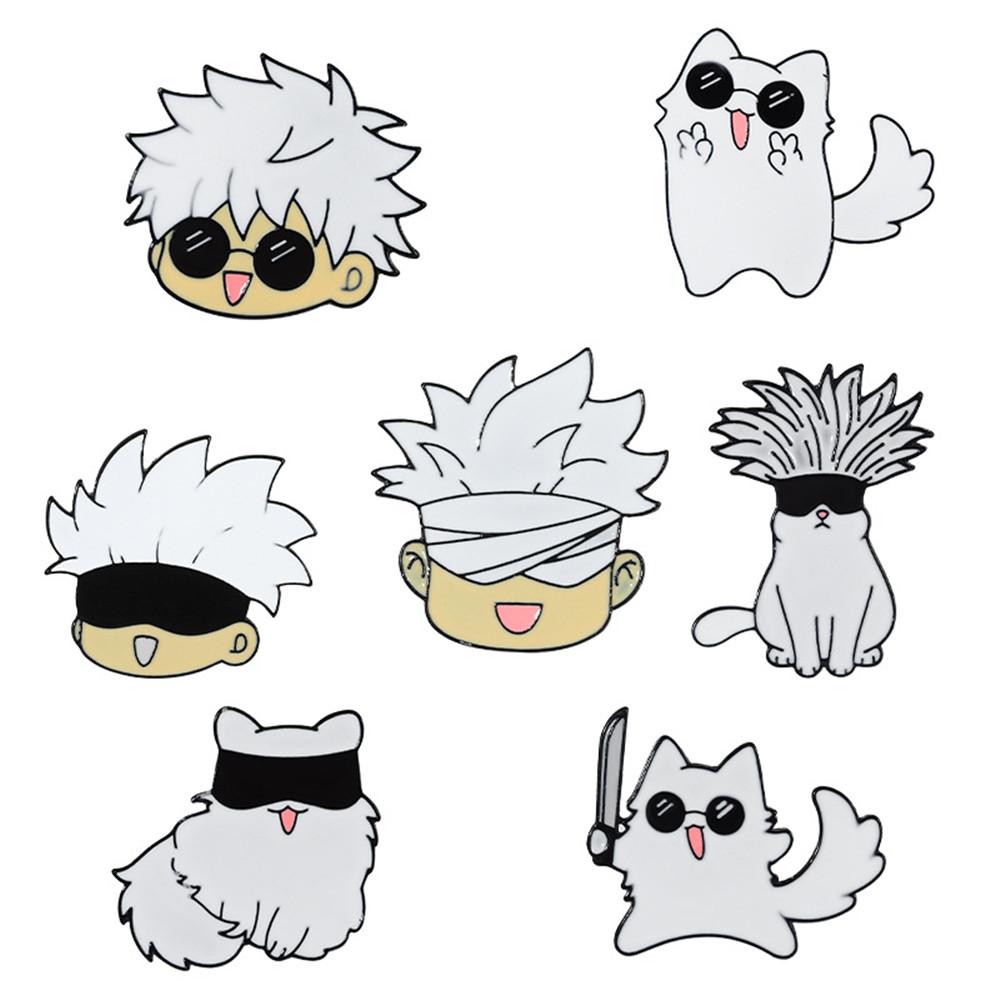 7Pcs/Set Gojo Satoru and Cat Enamel Pins Anime Role Eye Mask Manga Brooches Badge Metal Pins On Backpack Lapel Jewelry Accessory
