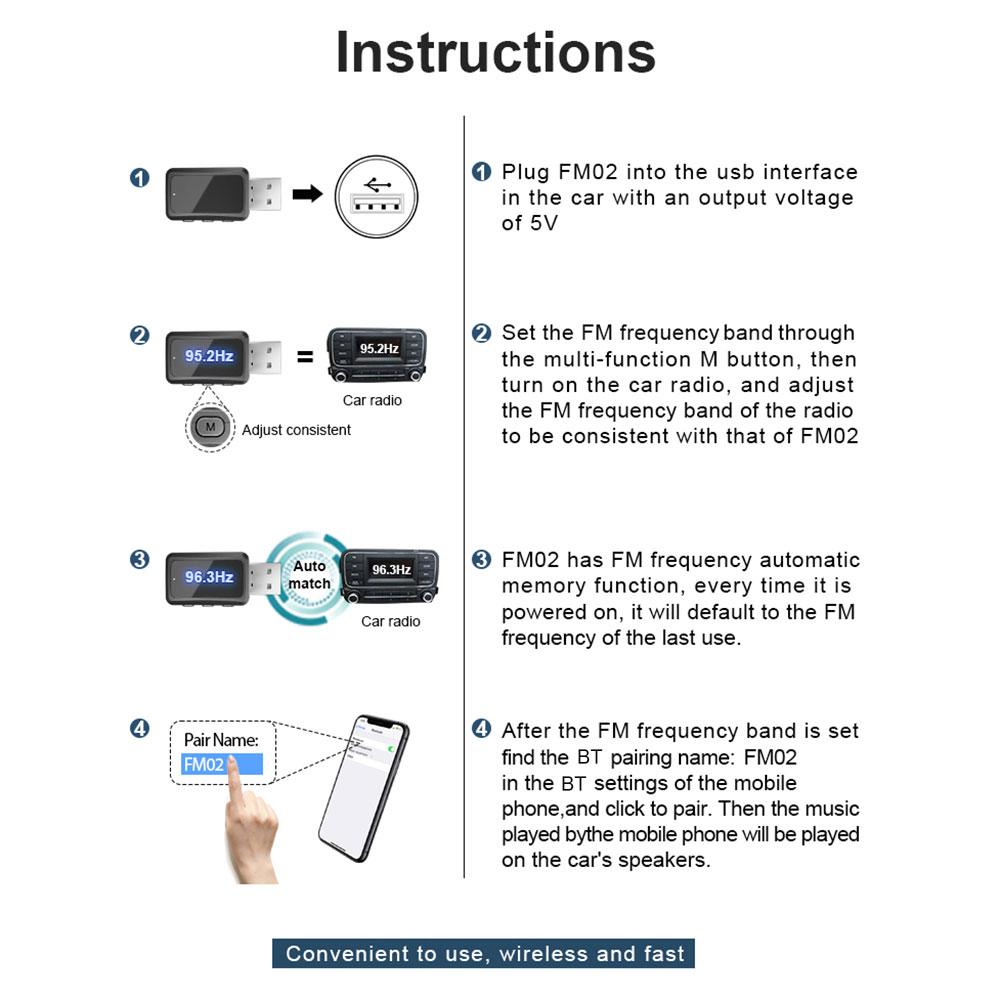 FM01 Bluetooth-совместимый приемник Беспроводное автомобильное радио USB FM-передатчик Звонки в режиме громкой связи Питание Mini USB Автомобильный комплект для автомобильного FM-радио