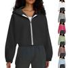 Women's Fashion Solid-Color Hooded Jacket Short-Length Zipper Sweatshirt Outerwear