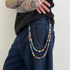 Salircon Trendy Colorful Rhinestone Beaded Waist Chain Belt Keychain Men Punk Harajuku Bag Pants Chain Street Jewelry Male Gift