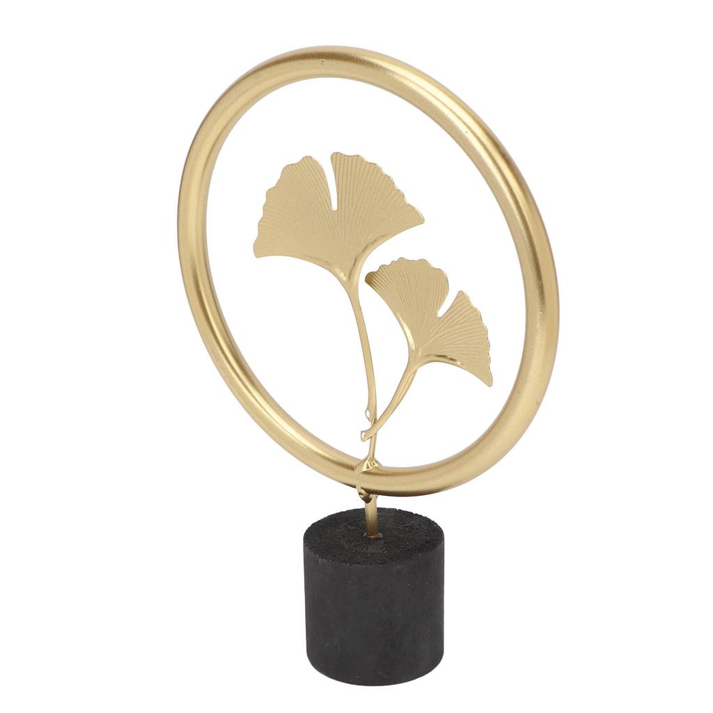 Ginkgo Leaf Statue Exquisite Details Wooden Base Elegant Gold Color Metal Ginkgo Sculpture for Bedroom Office Cafe