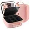MOMIRA Makeup Box with Cosmetic Storage Cosmetic Case with Adjustable Adjustable LED and Makeup Brush Large Travel Pink Mirror, Box, Dividers, 3-Color