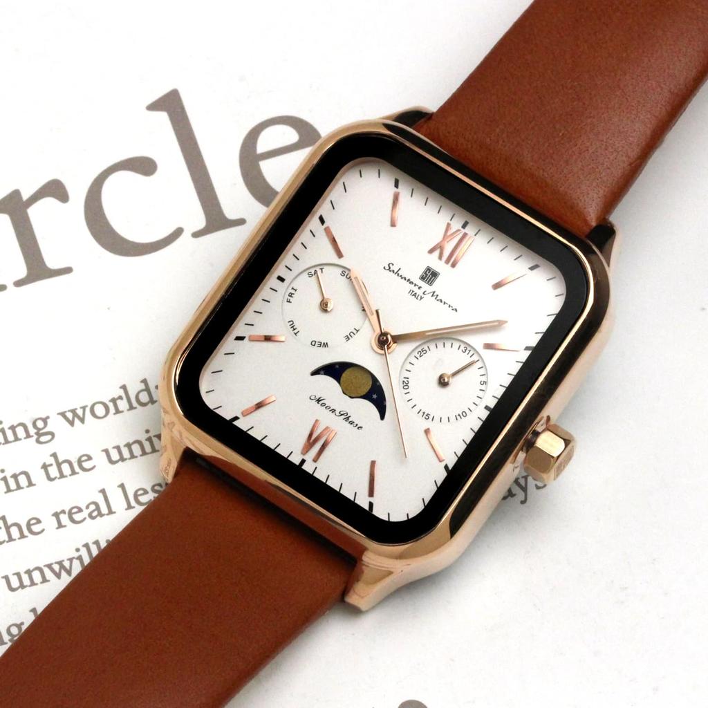 Ремень из кожи с квадратным календарем и фазами Луны, водонепроницаемый, деловой, формальный, ограниченная модель, розовый, золотой, белый [Salvatore Mara] для мужчин