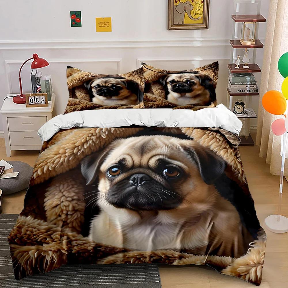 Cute Pug Print Bedding Set Sports Enthusiast 1 Duvet Cover 1/2 Pillowcases Adult and Children Bedding Set Luxury Gift