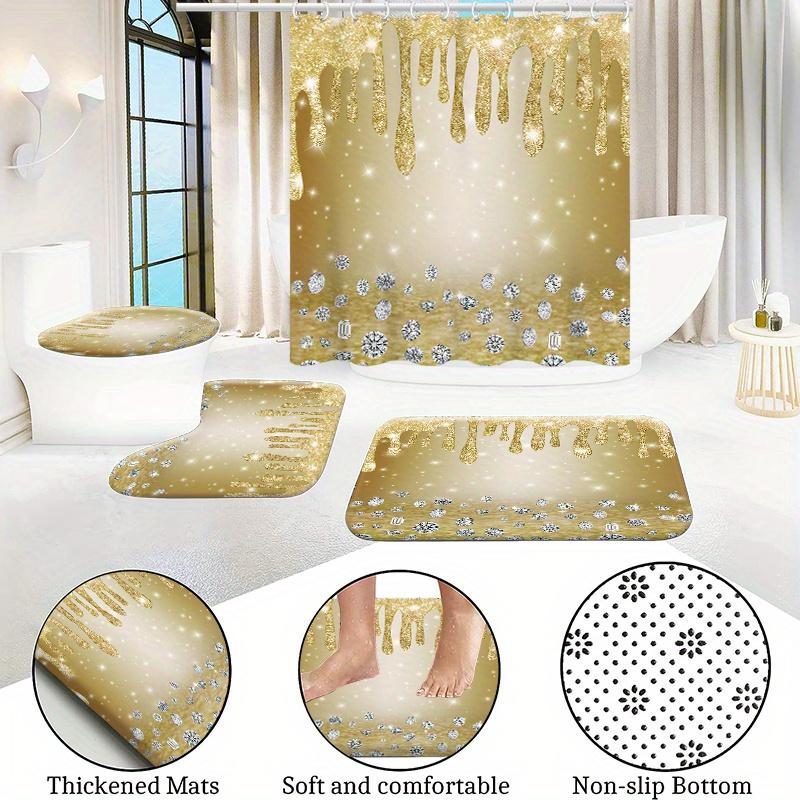 1/4 шт. Роскошный золотой цветочный водонепроницаемый комплект занавесок для душа, декоративный набор для ванной комнаты, нескользящий коврик для унитаза, коврик для ванной и 12 крючков
