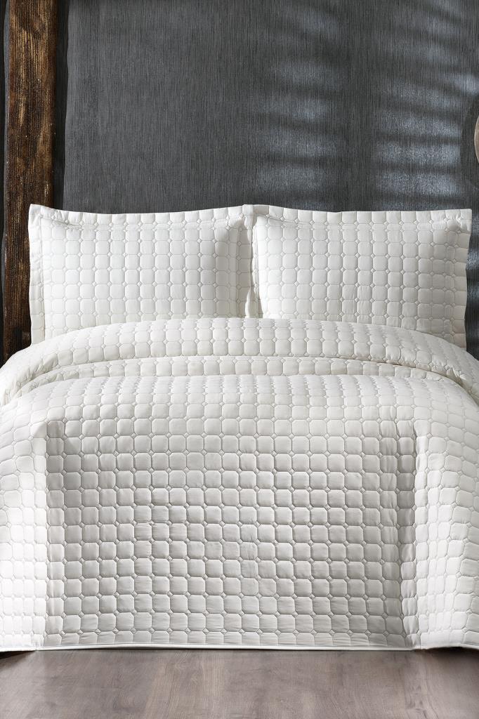 Estiva Quilted Bedspread Set 3pcs, Coverlet 250x260, Pillowcase 50x70, Double Size, Cream