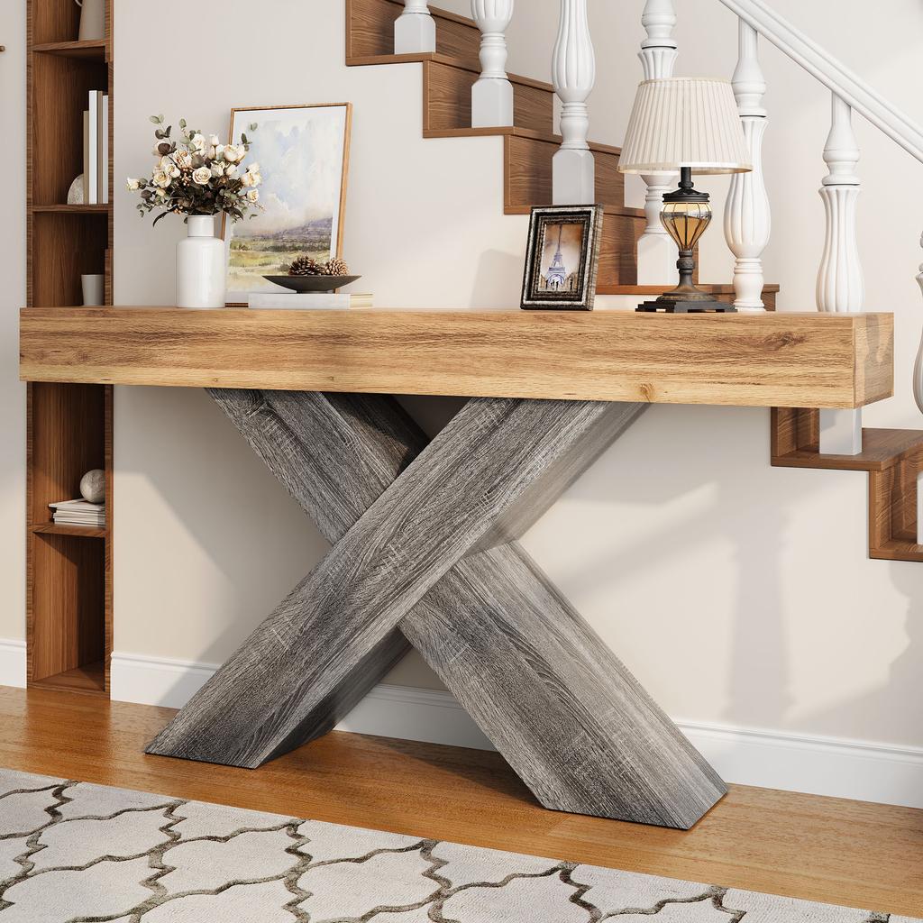 Console Table with X-Shaped Legs, Narrow Console Table, Wood Look, Chipboard, for Hallway and Living Room, Side Table