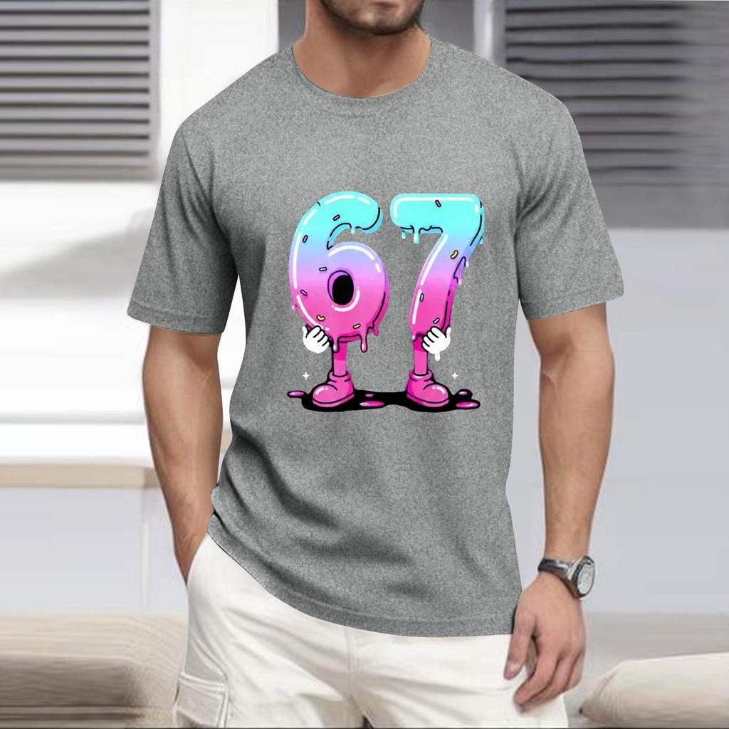 Мужская популярная футболка с принтом, круглым вырезом и коротким рукавом