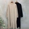 C S In The Room pleatS waiSt Tie High neCk Knit Flare Long dreSS 2Color C