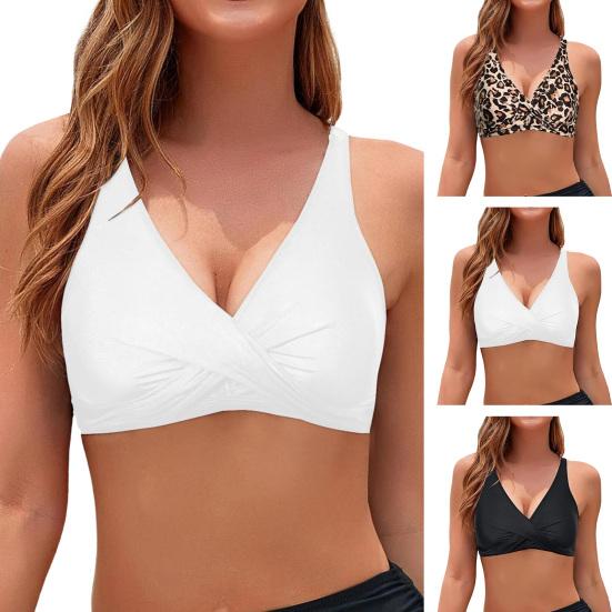 Женский бикини-бюстгальтер с V-образным вырезом без рукавов с леопардовым принтом, топы с открытой спиной и завязанным узлом