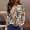 Spring Casual Fashion Loose Printed T-shirt Ladies Casual Round Neck Long Retro Beautiful Tops Female Models