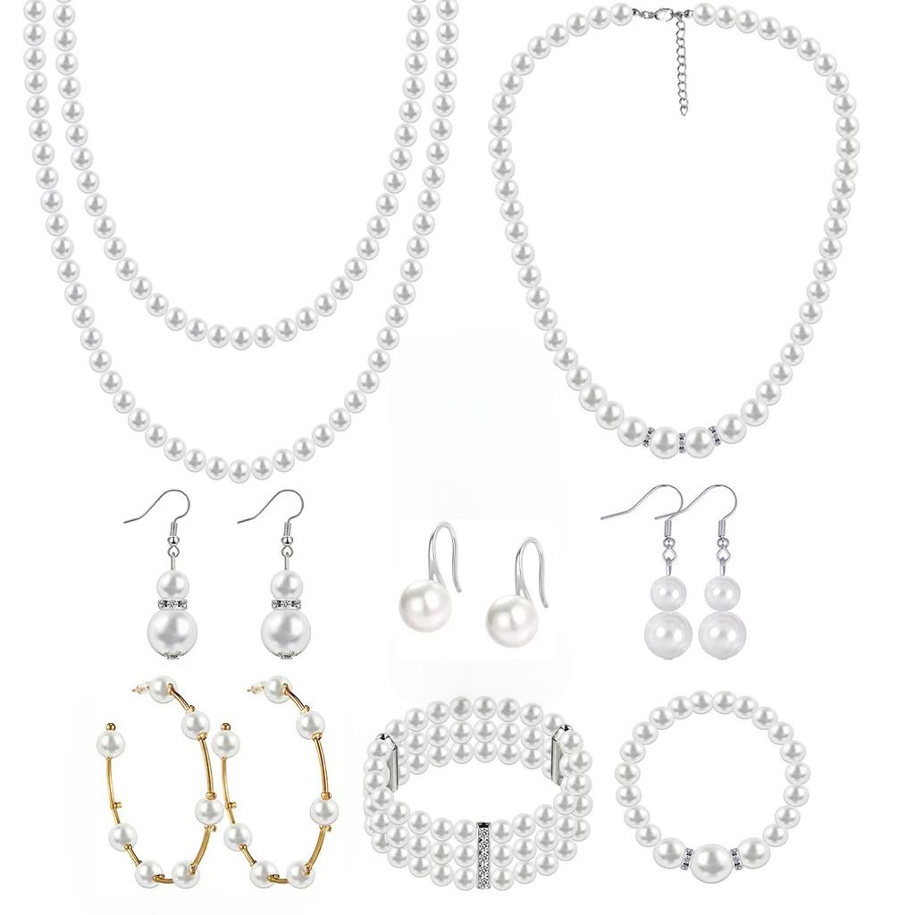 Fashion Multi - Layer Pearl Necklace Set , Rhinestone Statement Layered Choker , Light Jewelry for Women