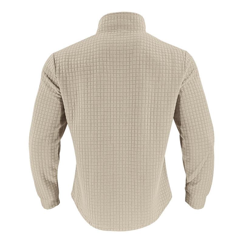 Осенне-зимний минималистичный повседневный мужской джемпер базового слоя свободного кроя с жаккардовым узором и воротником-стойкой на молнии до середины груди