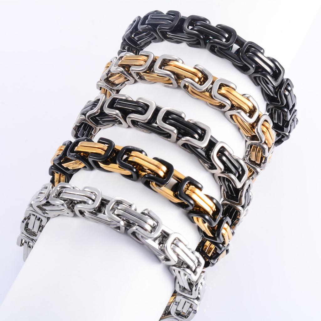 8.5mm Vintage Stainless Steel Byzantine Bracelet Chunky Hand Chain for Men Punk Rock Boy Anklet Hiphop Wristband Metal Jewelry