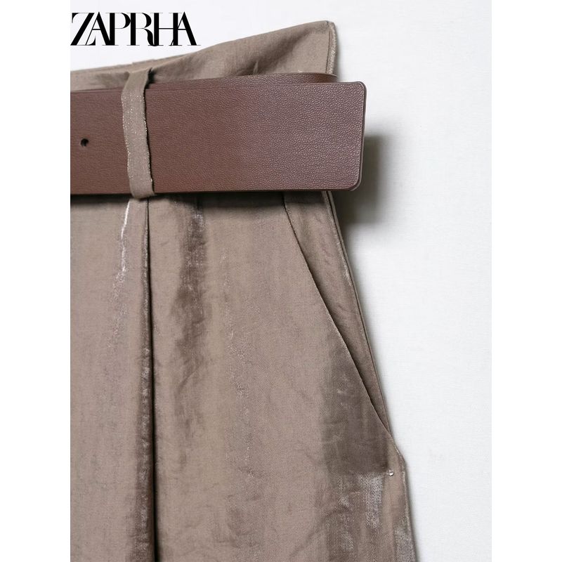 Zaprha 2025 New Arrival Fashion Loose and Idle with Belt Silk Satin Wide Leg Casual Pants for Women 3533556