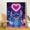 Disney Diamond Painting Kit Unframed Stitch Neon Heart Classic Style Home Decor Craft, Perfect Gift Idea