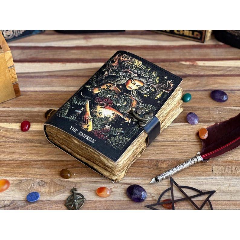 Пустой журнал Книга Теней с застежкой-замком, кожаный дневник ручной работы, напечатанная молитва Матери-Земле, языческий колдовской блокнот