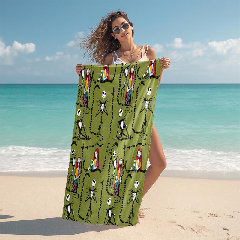 1Pc Christmas Nightmare Before Christmas Beach Towel Microfiber Beach Towel Thin Absorbent For Beach Swimming Yoga Bath Sports