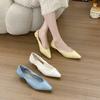 New Women's Shoes Spring and Autumn Low-heeled Single Shoes Cat-heeled Shoes Women's Oil Wax Leather Fashionable and Comfortable Pointed Hollow