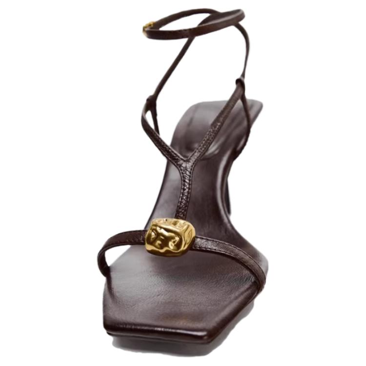 Zara Минималистичные Универсальные Босоножки на Высоком Каблуке Женская Обувь Коричневый 12336410