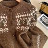 Korean Retro Women's Fair Isle Cardigan - Soft, Fluffy, Autumn/Winter Knit Sweater