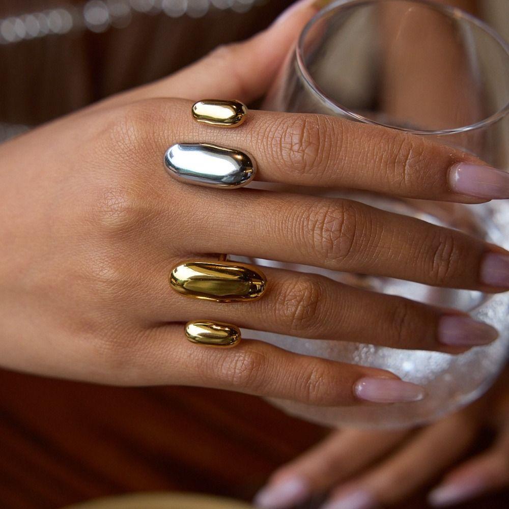 Stainless Steel Double Layer Ring Two Color Open Ring Geometric Ring Versatile Wear