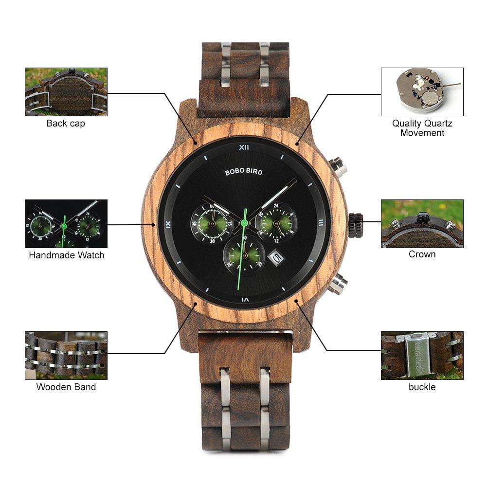 BOBO BIRD Pair Watch Wooden Watch with Gift Box Analog Japanese Quartz Chronograph Lightweight Date Display Stopwatch Couple P19 P18 Men's Women's