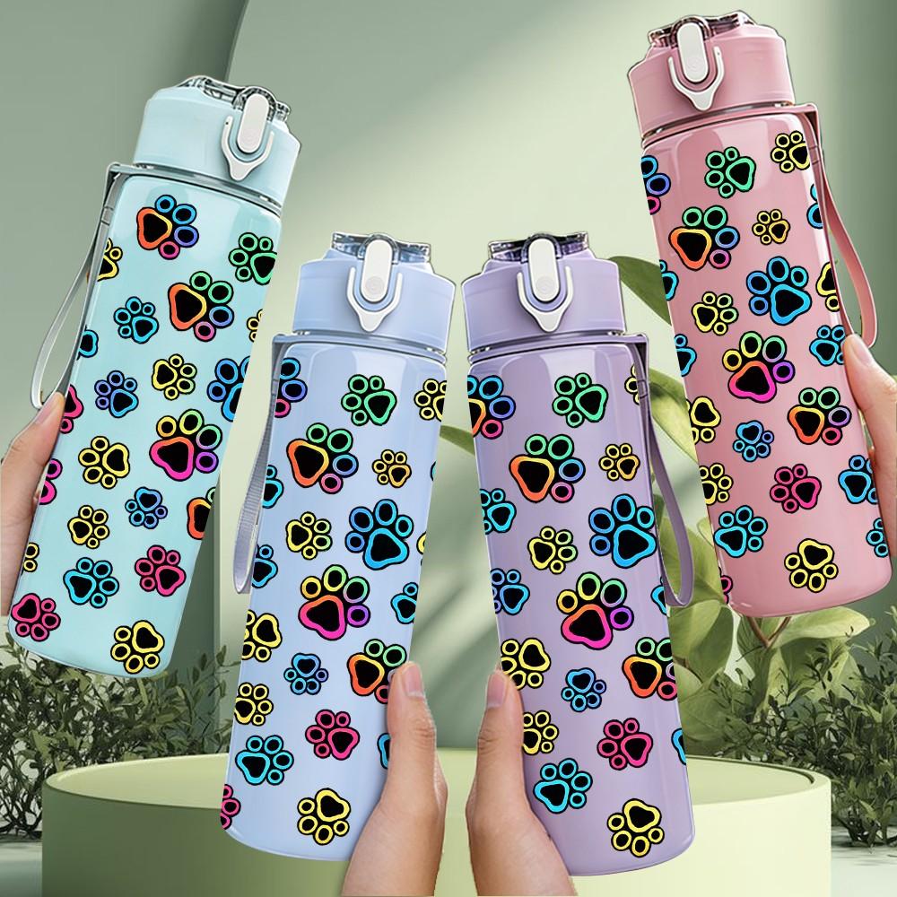 1PC Dense Small Multicolor Flower Print 750ml Color Plastic Sports Water Bottle Leakproof Flip Straw Lid Suitable for Sports Office Home Use