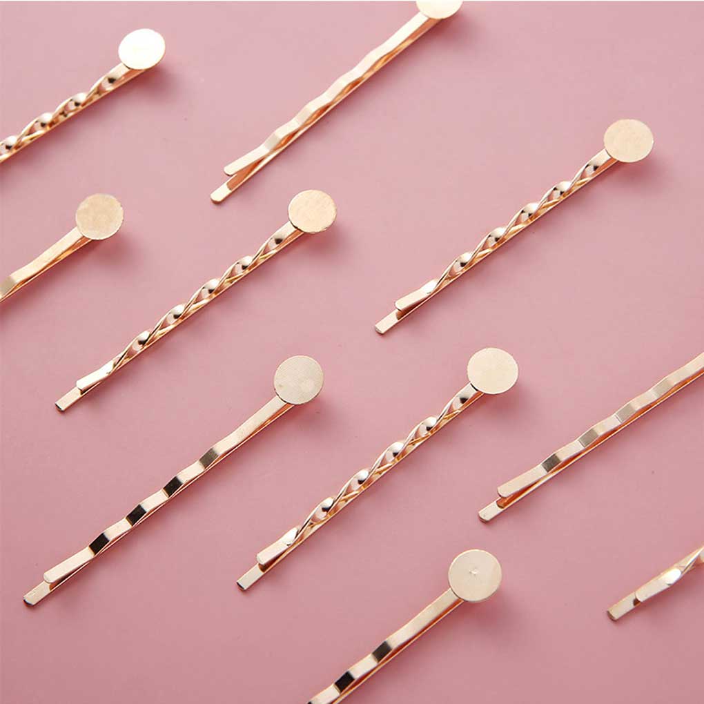 10 штук Металлическая женская заколка для волос Портативная Гальванизированная Волнистая форма DIY Женская заколка для волос Украшение с круглой основой