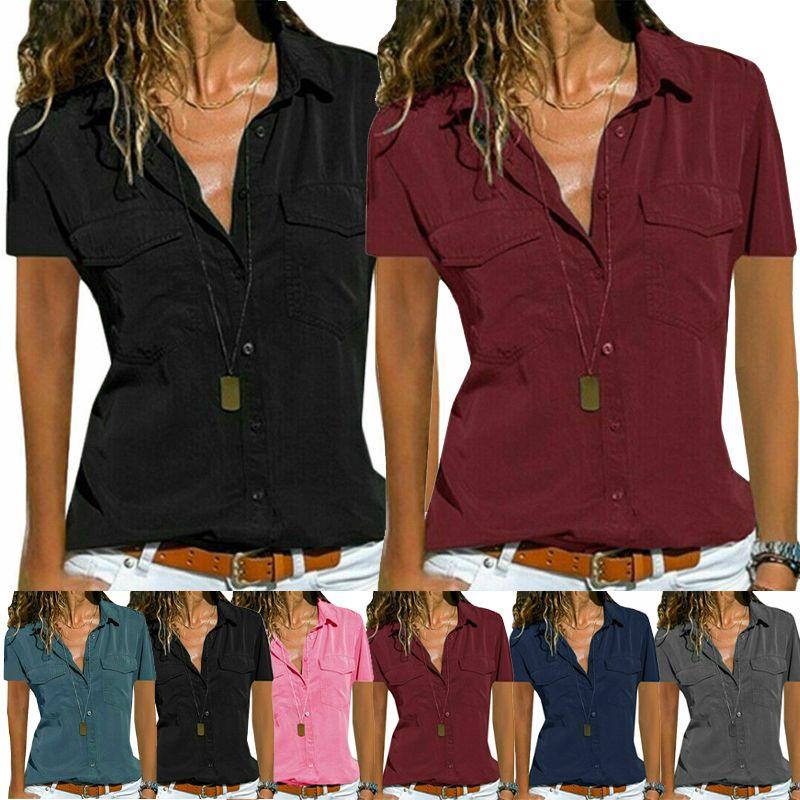 Women Neck V Short Sleeve Shirt Blouse Ladies Summer Tshirt Tops Tee Plus Size