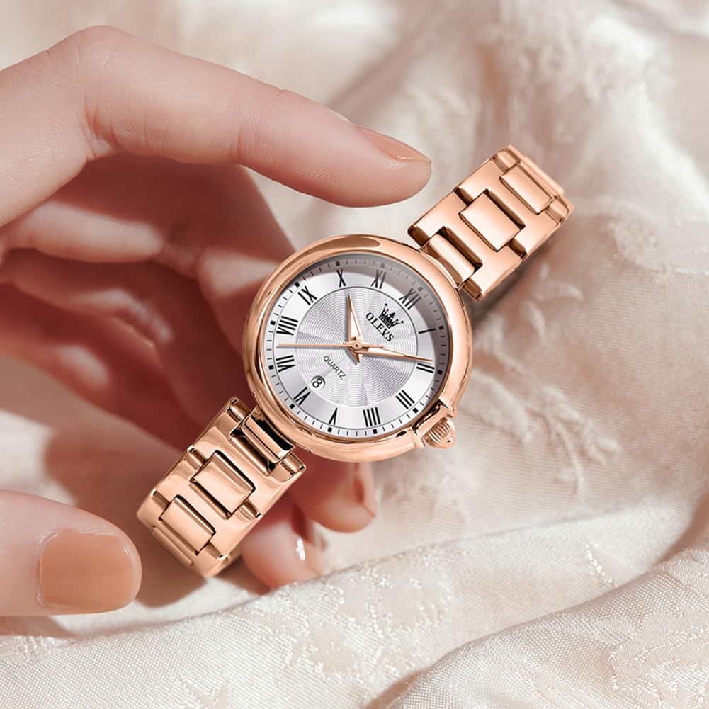 Часы OLEVS кварцевые милые легкие часы из нержавеющей стали водонепроницаемые светящиеся наручные часы для женщин розовое золото белые женские женские и