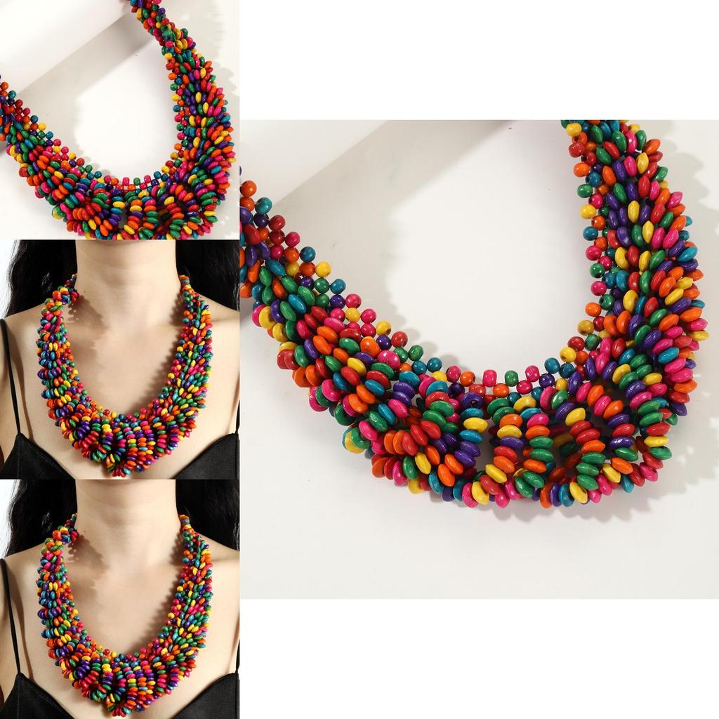 Creative Colored Wooden Bead Woven Necklace Neck Accessories For Men And Women