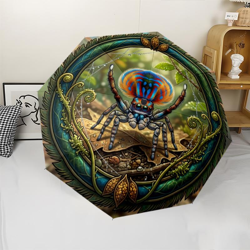 Colorful Spider Nature pattern umbrella, portable and foldable design, 8 ribs, a casual accessory for Halloween, Christmas, and birthday gifts.