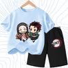 Demon Slayer Ghost Blade Character Print Kids T-Shirt Casual Shorts Anime Comic Design Summer Comfortable Daily Wear Outfit Set