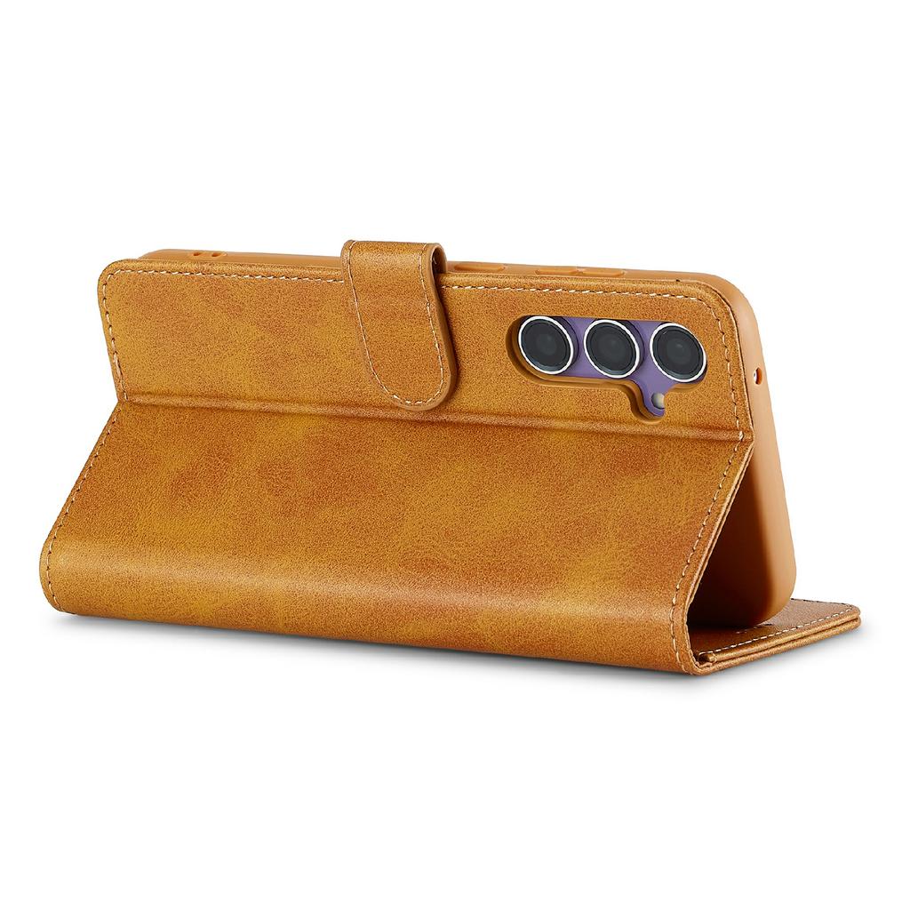 LC.IMEEKE Для Samsung Galaxy S25 FE Чехол Текстура теленка PU кожа Подставка Кошелек Чехол для телефона - Черный