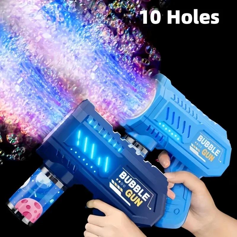 1PC 10 Holes Children Electric Bubble Gun Rocket Soap Automatic Bubble Machine Kids Summer Outdoor Bubble Blowing Toys for Kids
