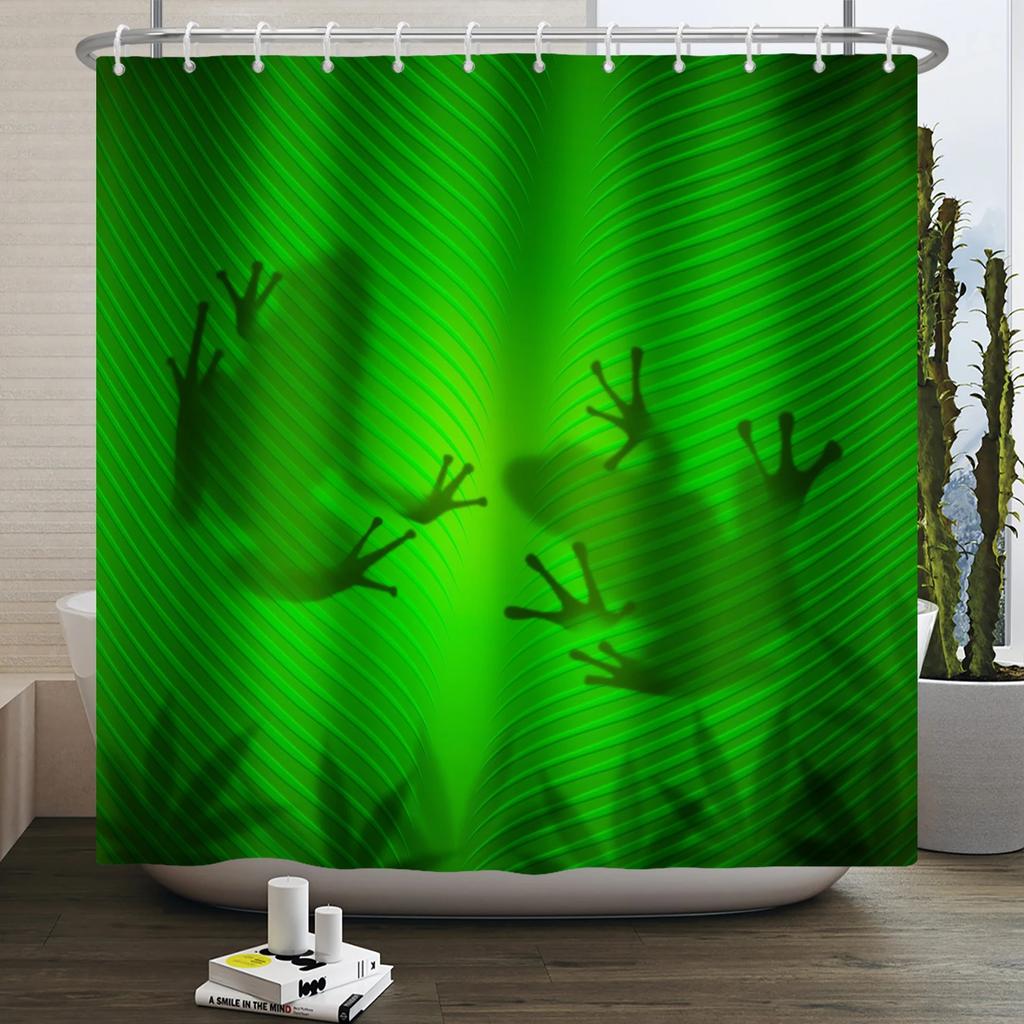 Funny Frog Shower Curtain for Bathroom Mushroom Butterfly Floral Green Plant Cartoon Animal Waterproof Polyester Shower Curtain